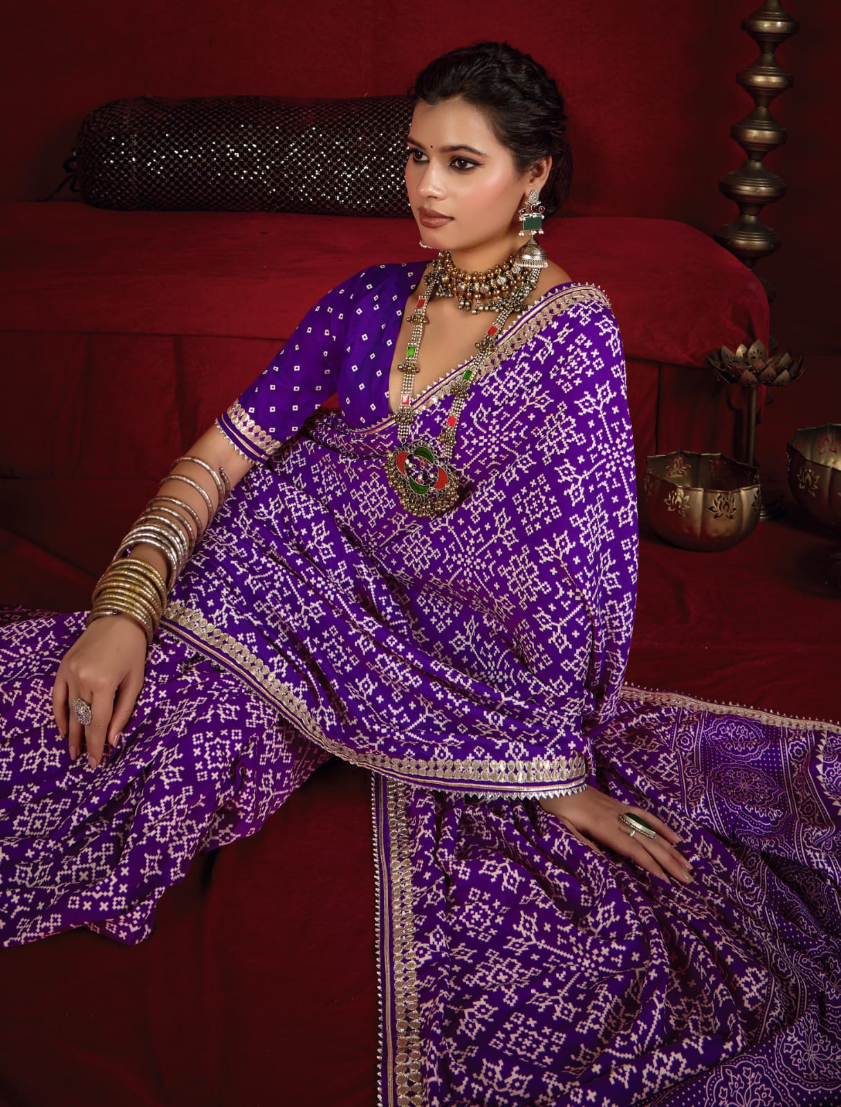 Tanmira New Beautiful Modal Silk Ajrakh Style With Gotapatti Work Saree STR