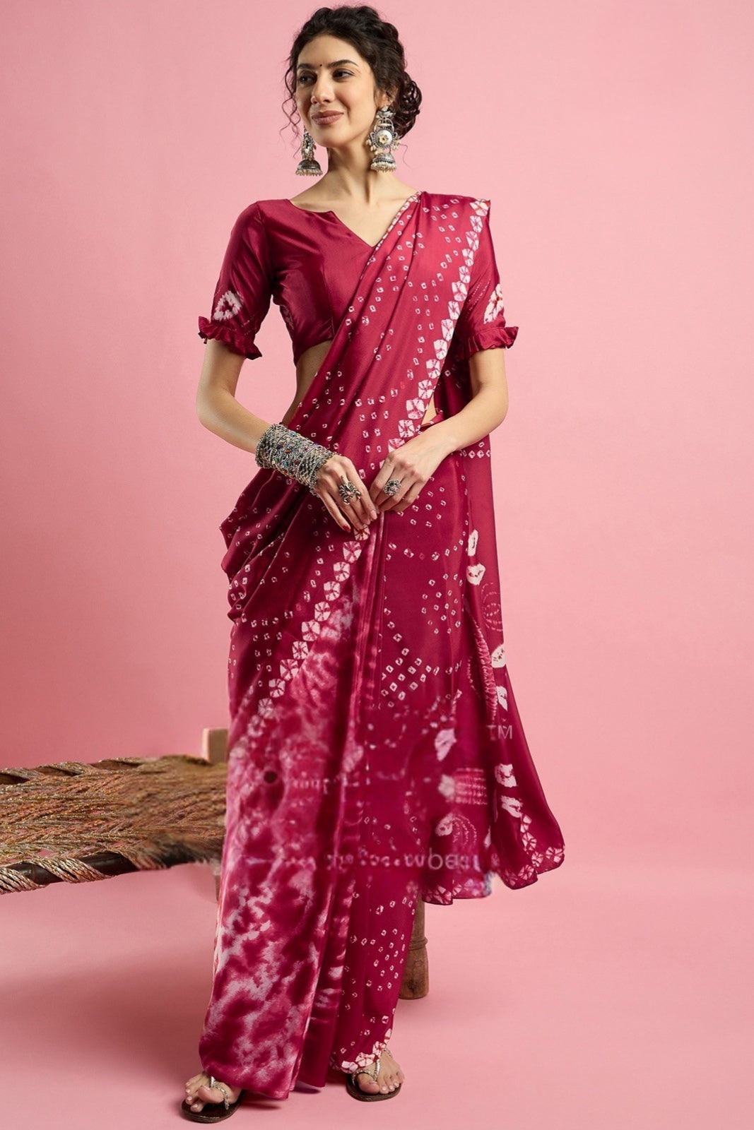 By Bandhani Saree With Causel wear