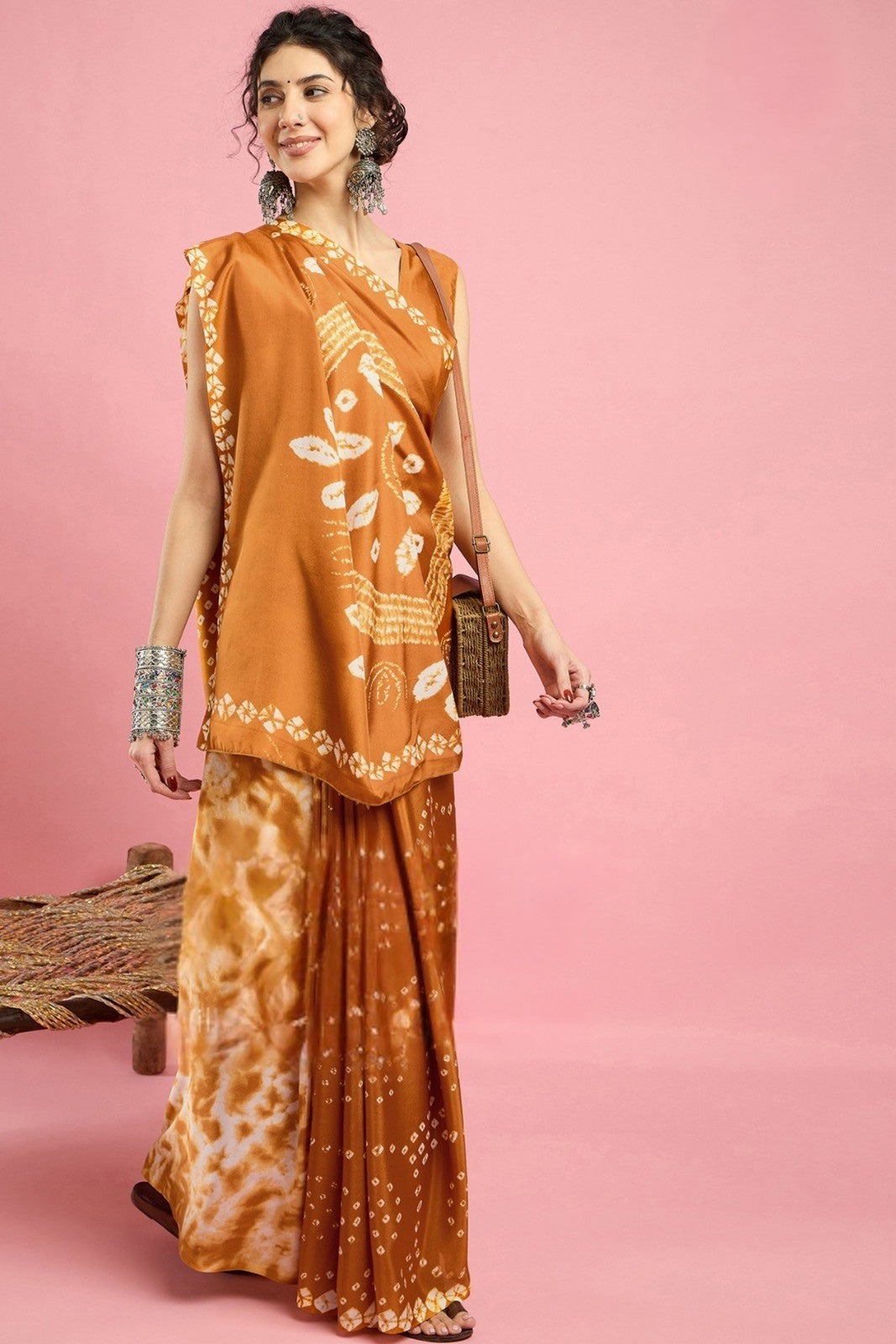 By Bandhani Saree With Causel wear