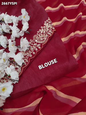 Chiffon Leheriya Style With Embroidery Border Work Saree in pink colour