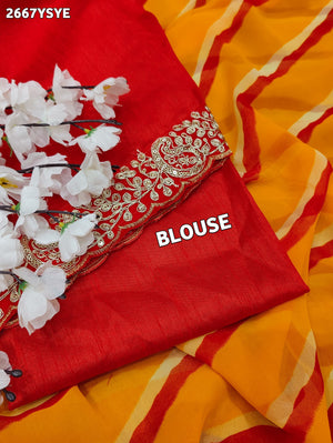 By New Beautiful Chiffon Leheriya Style With Embroidery Border Work Saree