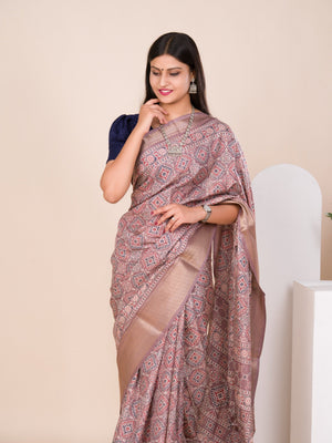 Cotton silk Ajrakh style Saree under 1000