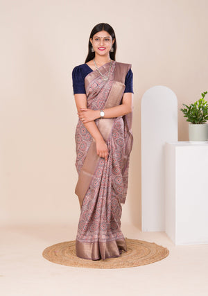 Cotton silk Ajrakh style Saree under 1000