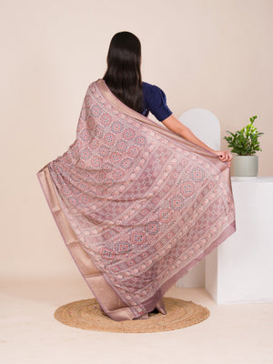 Cotton silk Ajrakh style Saree under 1000