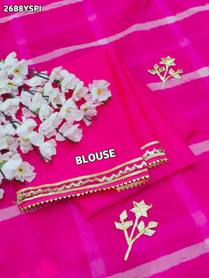 Pink saree with gold patterns Organza Leheriya Style With Gotapatti Work