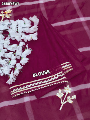 Wine saree with gold borde Organza Leheriya Style With Gotapatti Work