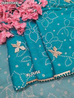 Blue saree with gold embroidery Chiffon Bandhani Style With Gotapatti Work Saree