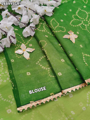 Chiffon Bandhani Style With Gotapatti Work Saree in green colour