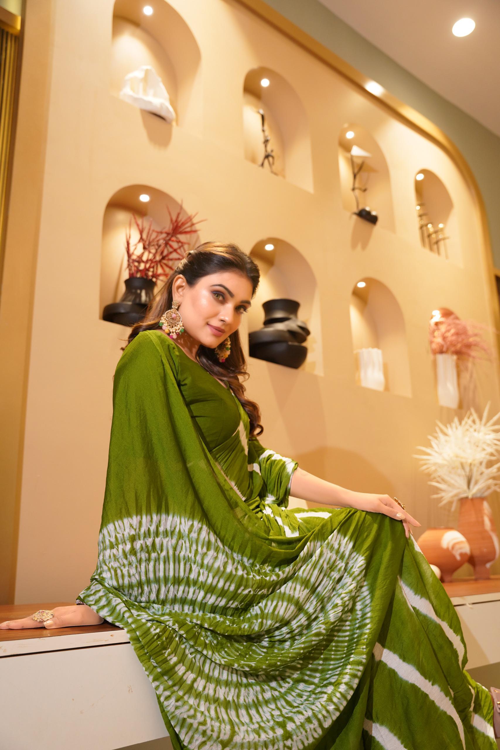 Tanmira New Chinon Saree in Leheriya Pattern Saree KRN