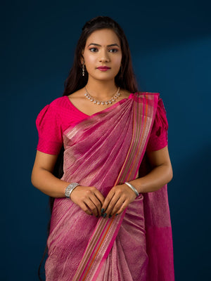 A pink banarasi silk saree