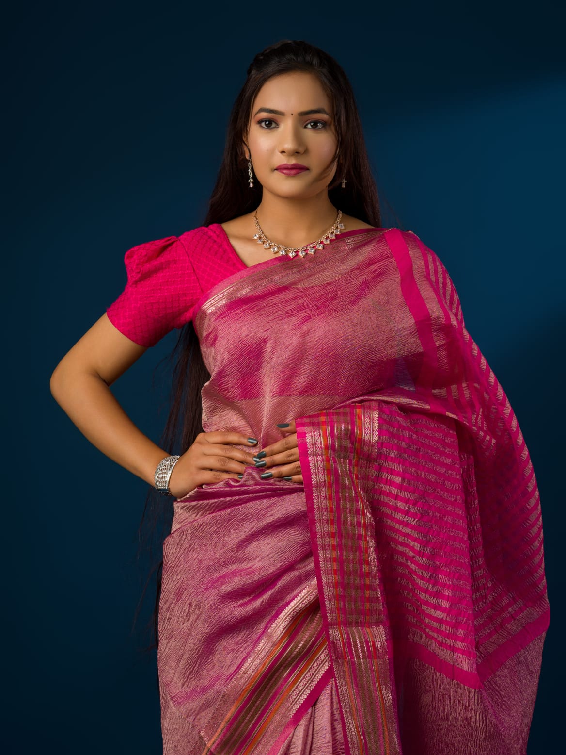 Tanmira Crush Tissue Silk Banarasi Border Saree INA