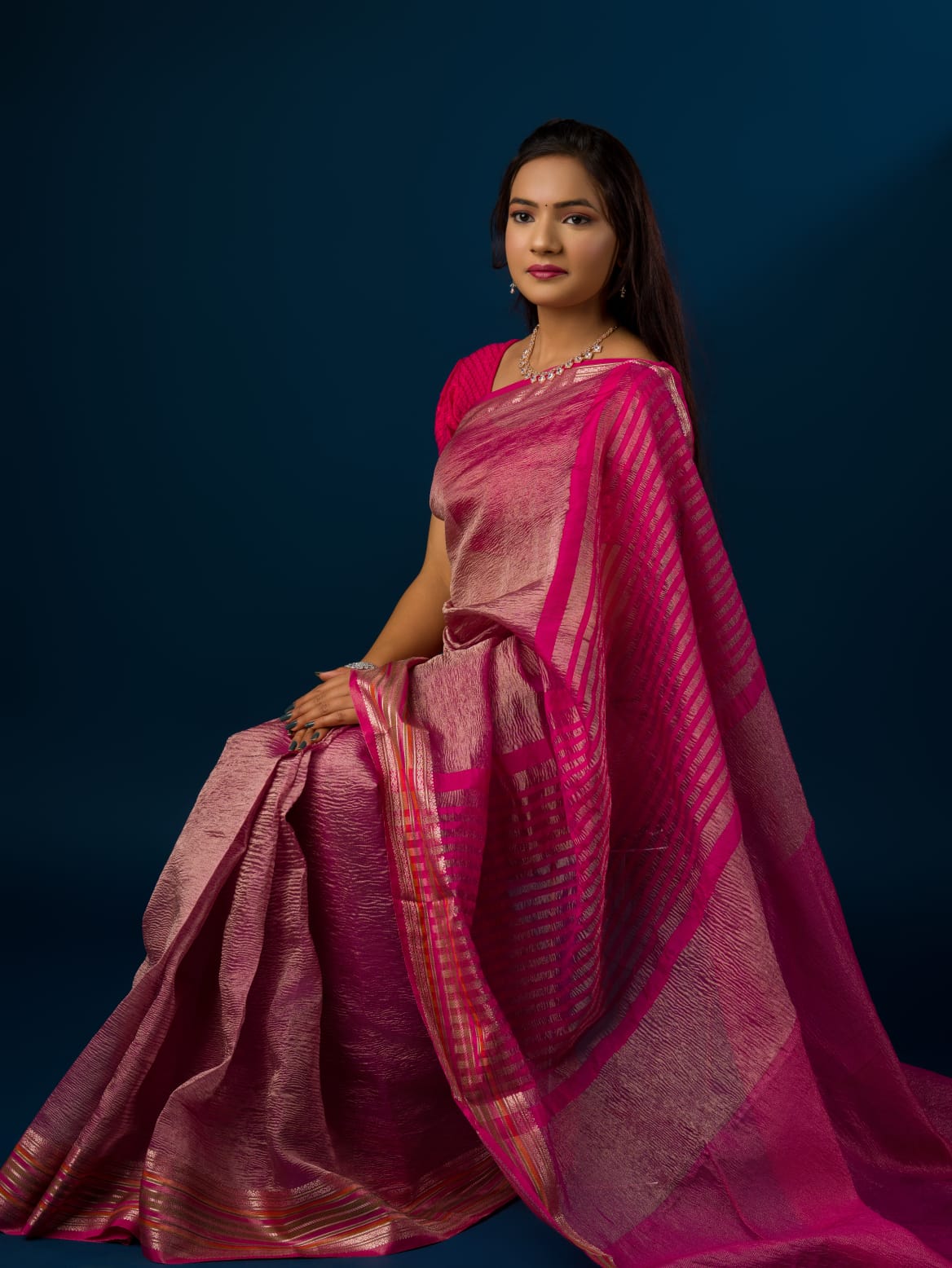 Tanmira Crush Tissue Silk Banarasi Border Saree INA