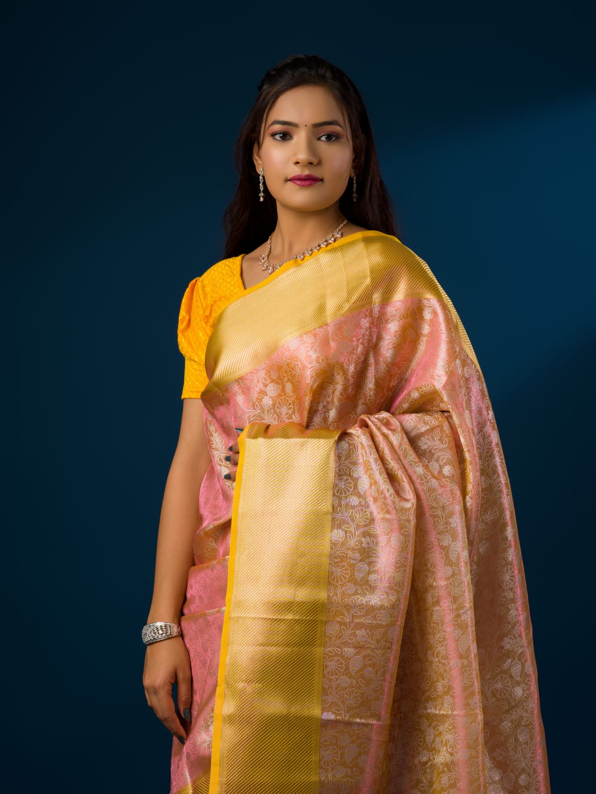 Tanmira New Tissue Silk Banarasi Zari Flower weaving Saree KB