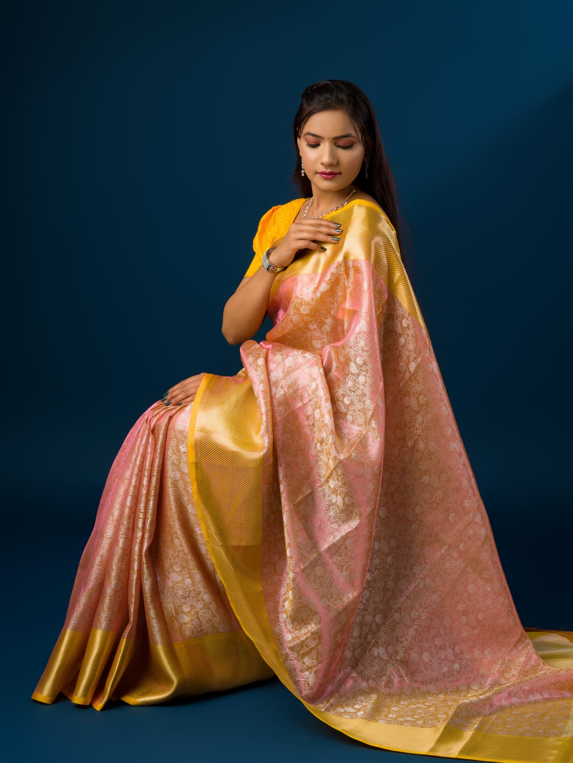 Tanmira New Tissue Silk Banarasi Zari Flower weaving Saree KB