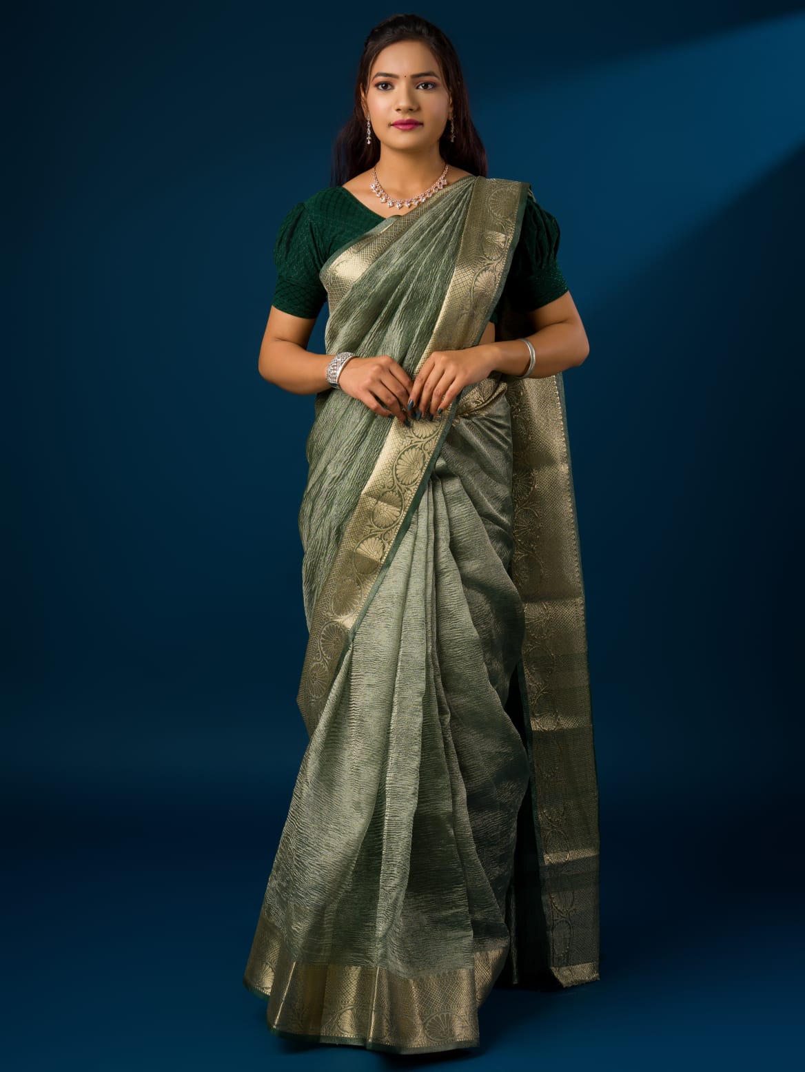 Tanmira New Tissue Silk Banarasi Handloom Zari Border saree INA