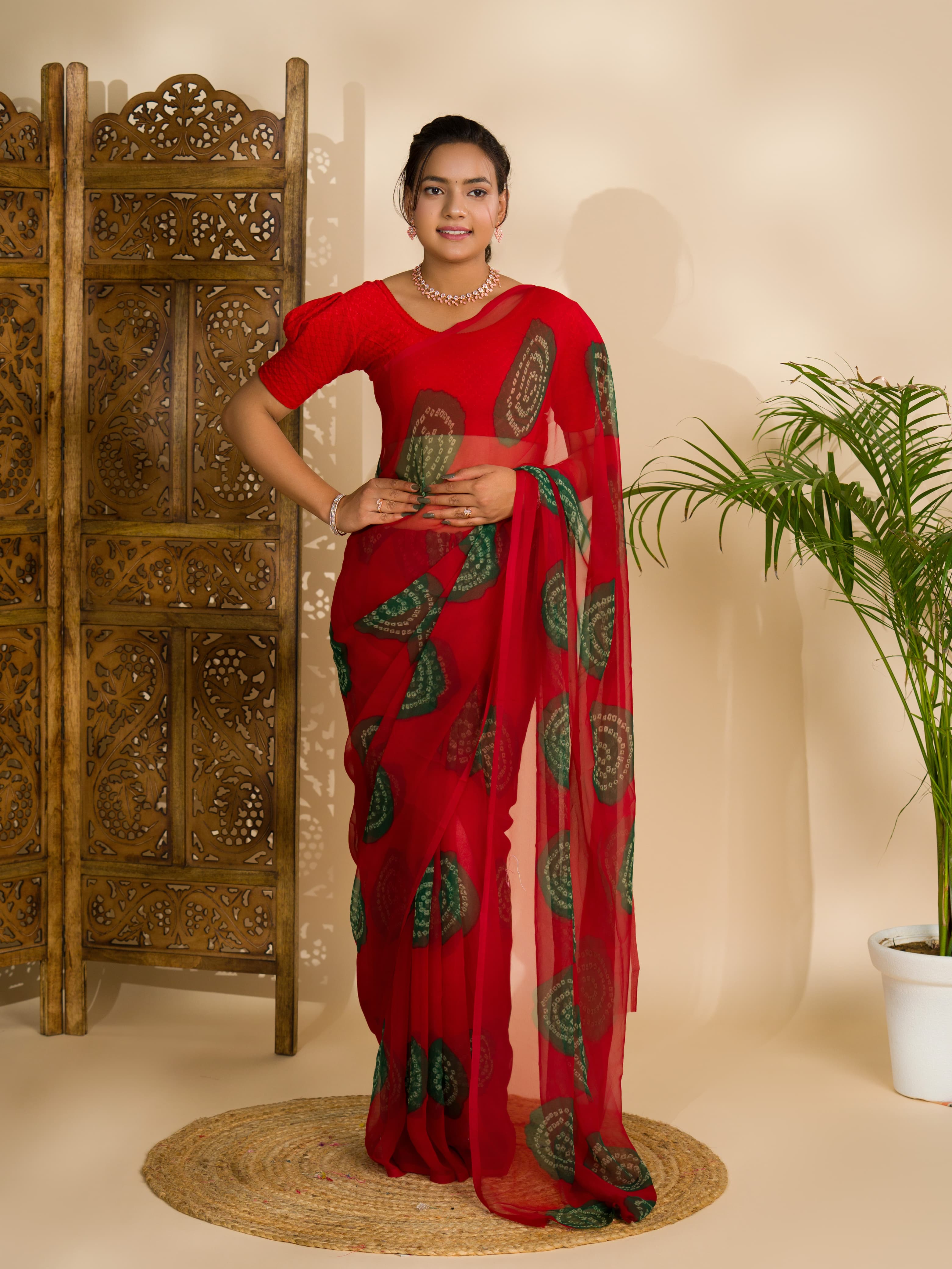 Tanmira Summer Special Rajasthani Royal Georgette Bandhani Sarees Red