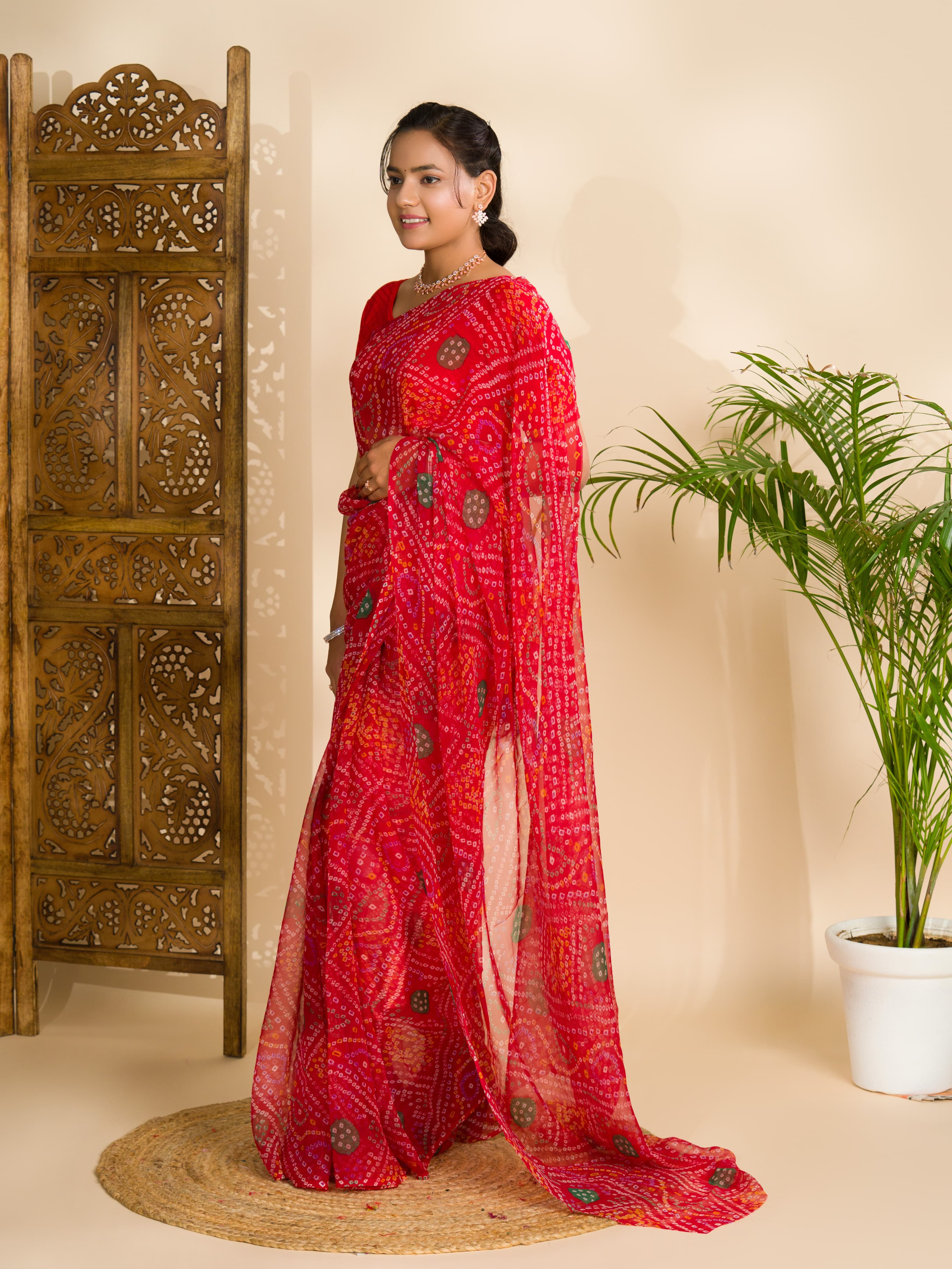 Tanmira Rajwadi Style Royal Georgette Bandhani Sarees Red