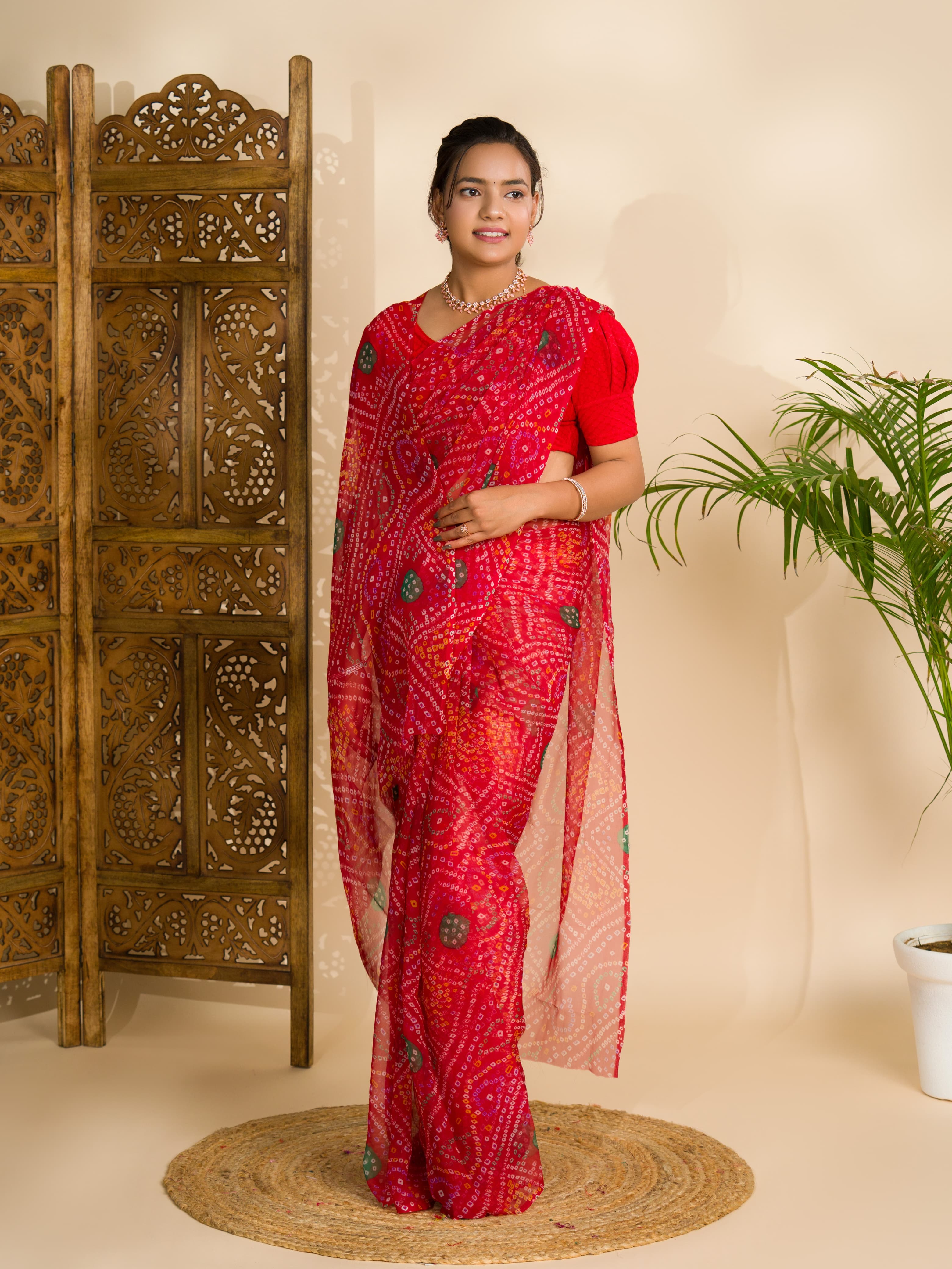 Tanmira Rajwadi Style Royal Georgette Bandhani Sarees Red