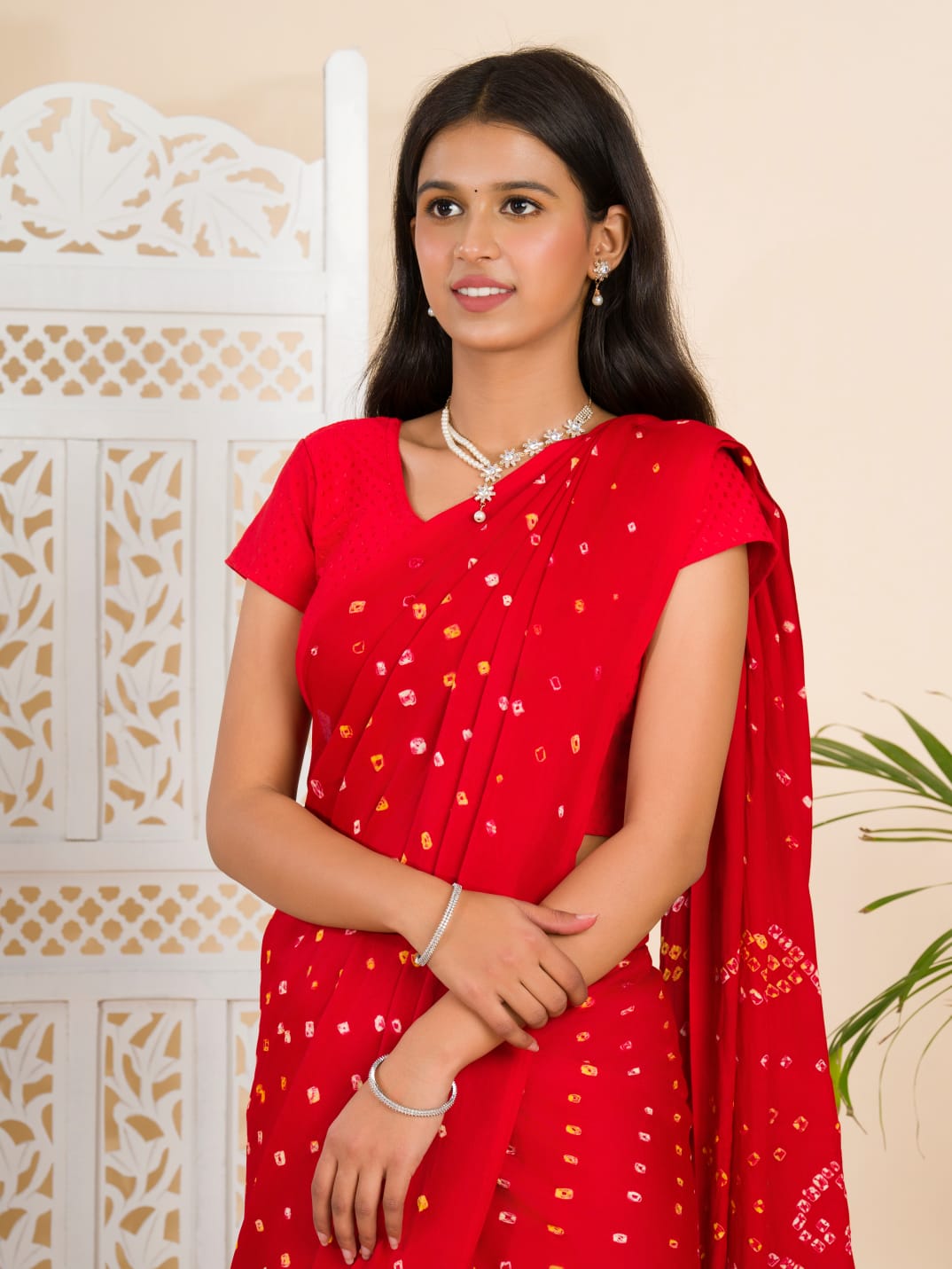 Tanmira Modal Gaji Silk Bandhani Ekdana Handmade Bandhej Saree with Lagdi Patta Pallu RJB