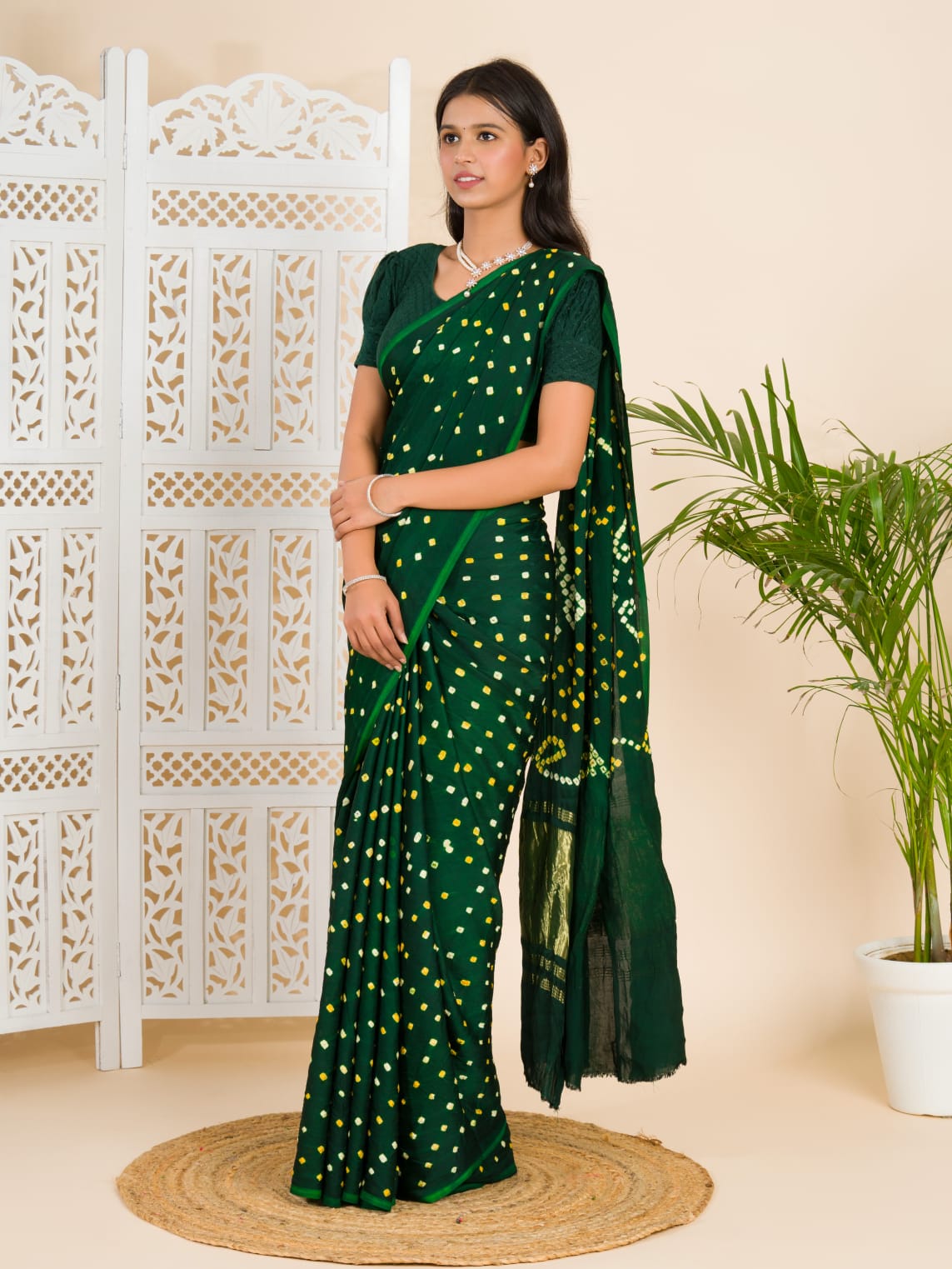 Tanmira Modal Gaji Silk Bandhani Ekdana Handmade Bandhej Saree with Lagdi Patta Pallu RJB