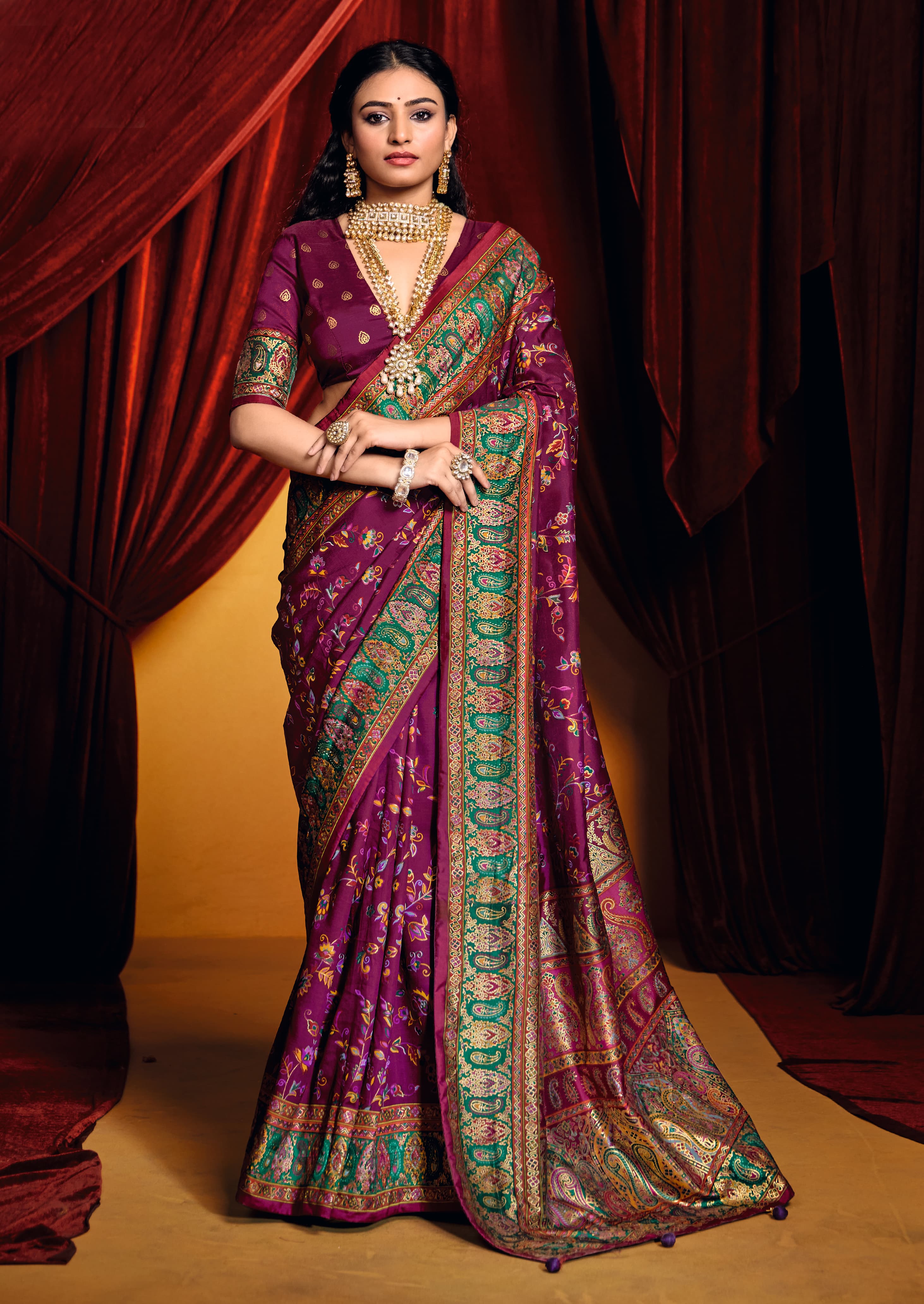 Tanmira New Pashmina Silk Foil Print Style With Meenakari Print Saree STR