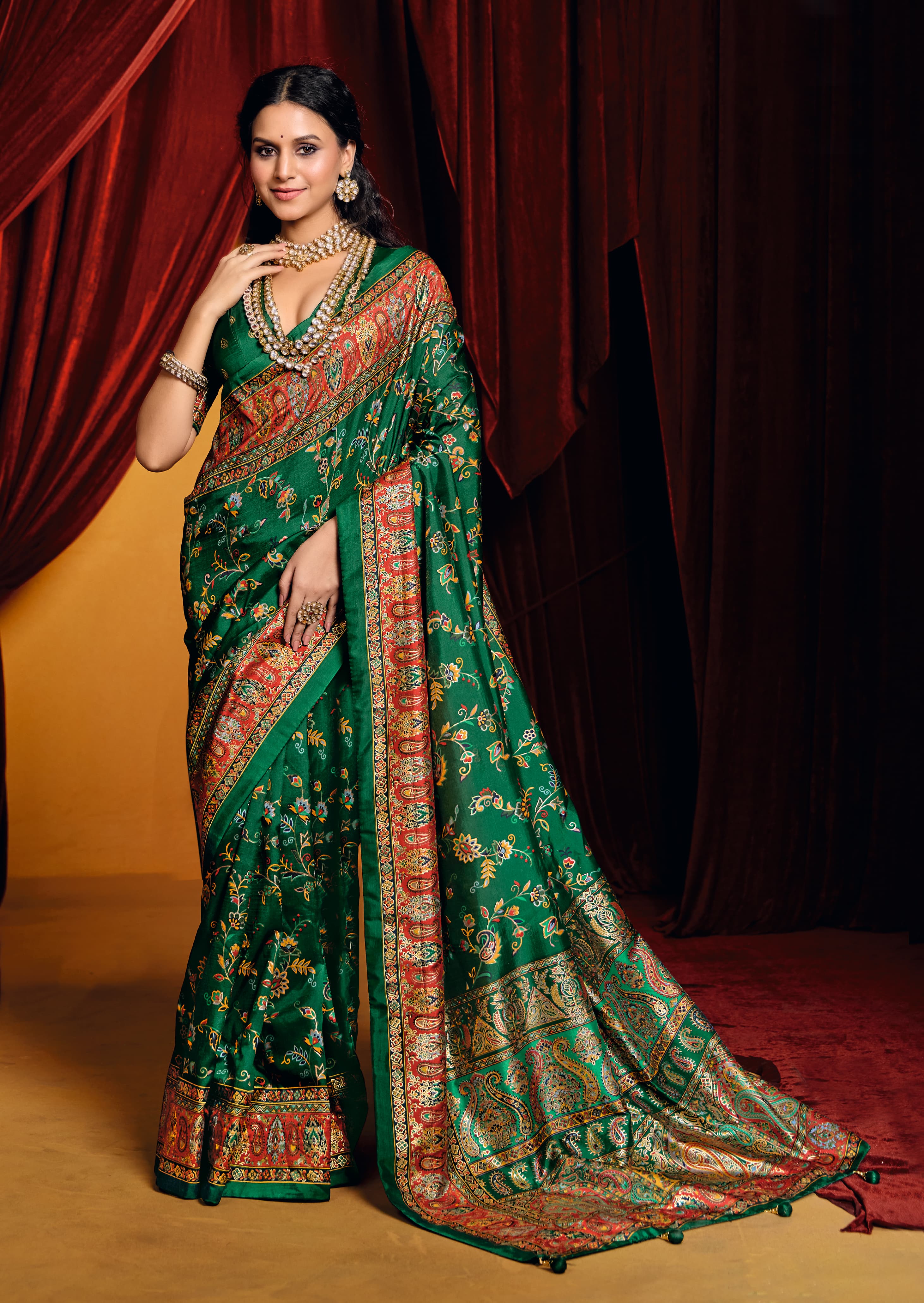 Tanmira New Beautiful Pashmina Silk Foil Print Style With Meenakari Print Saree STR
