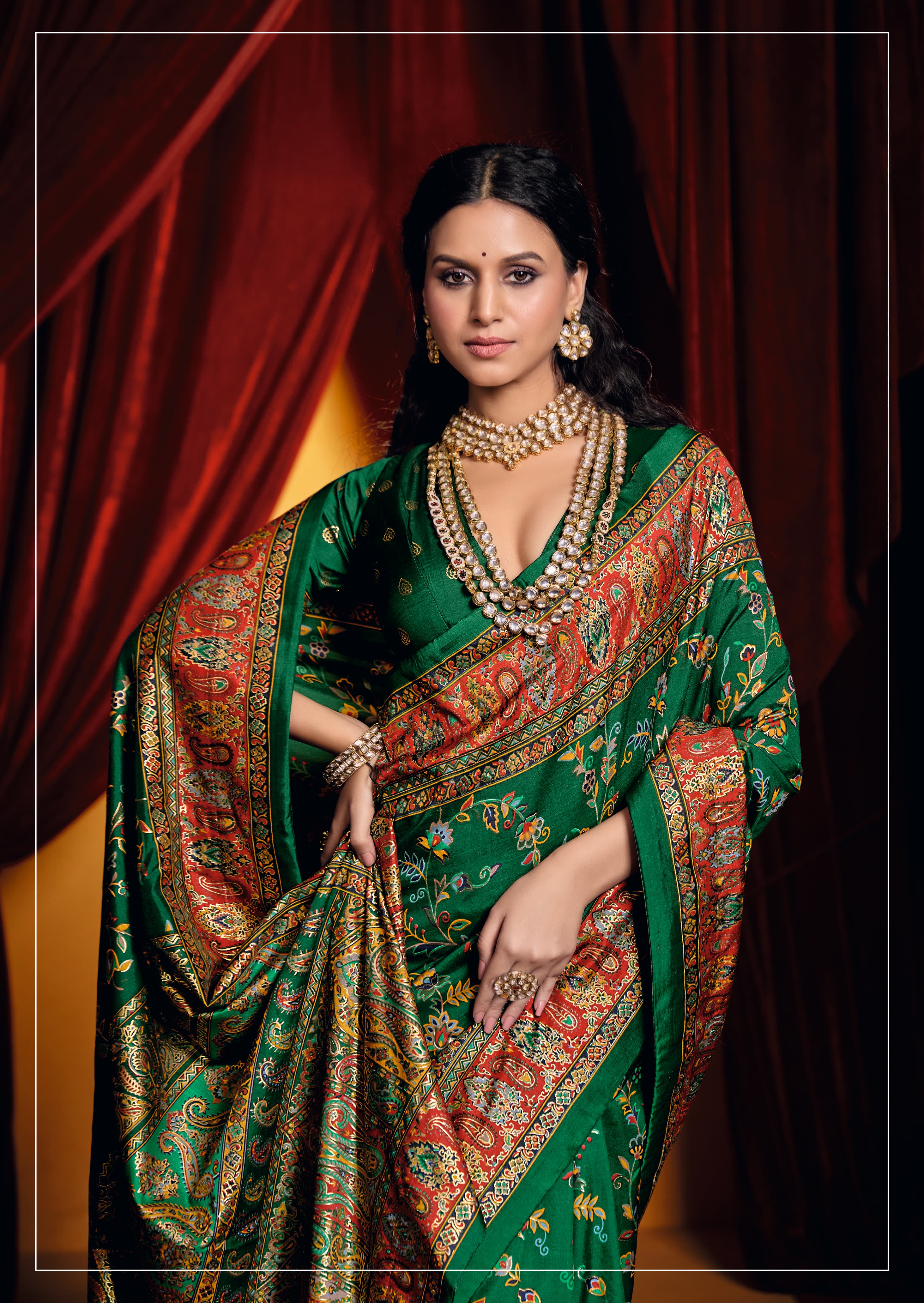 Tanmira New Beautiful Pashmina Silk Foil Print Style With Meenakari Print Saree STR