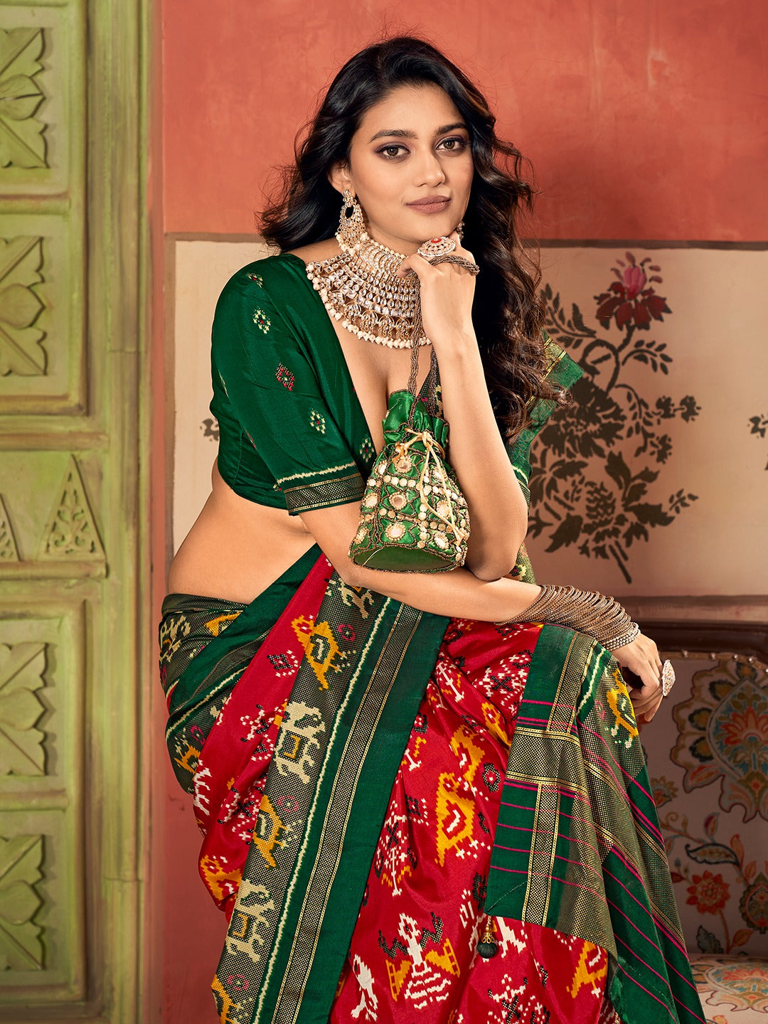 Tanmira New Beautiful Malai silk Patola Style With Hand print Work saree
