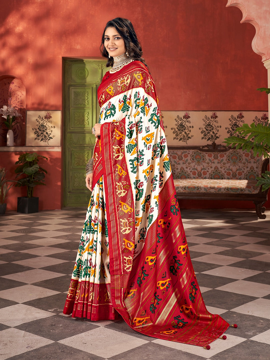 Tanmira New Special Malai silk Patola Style With Hand print Work saree