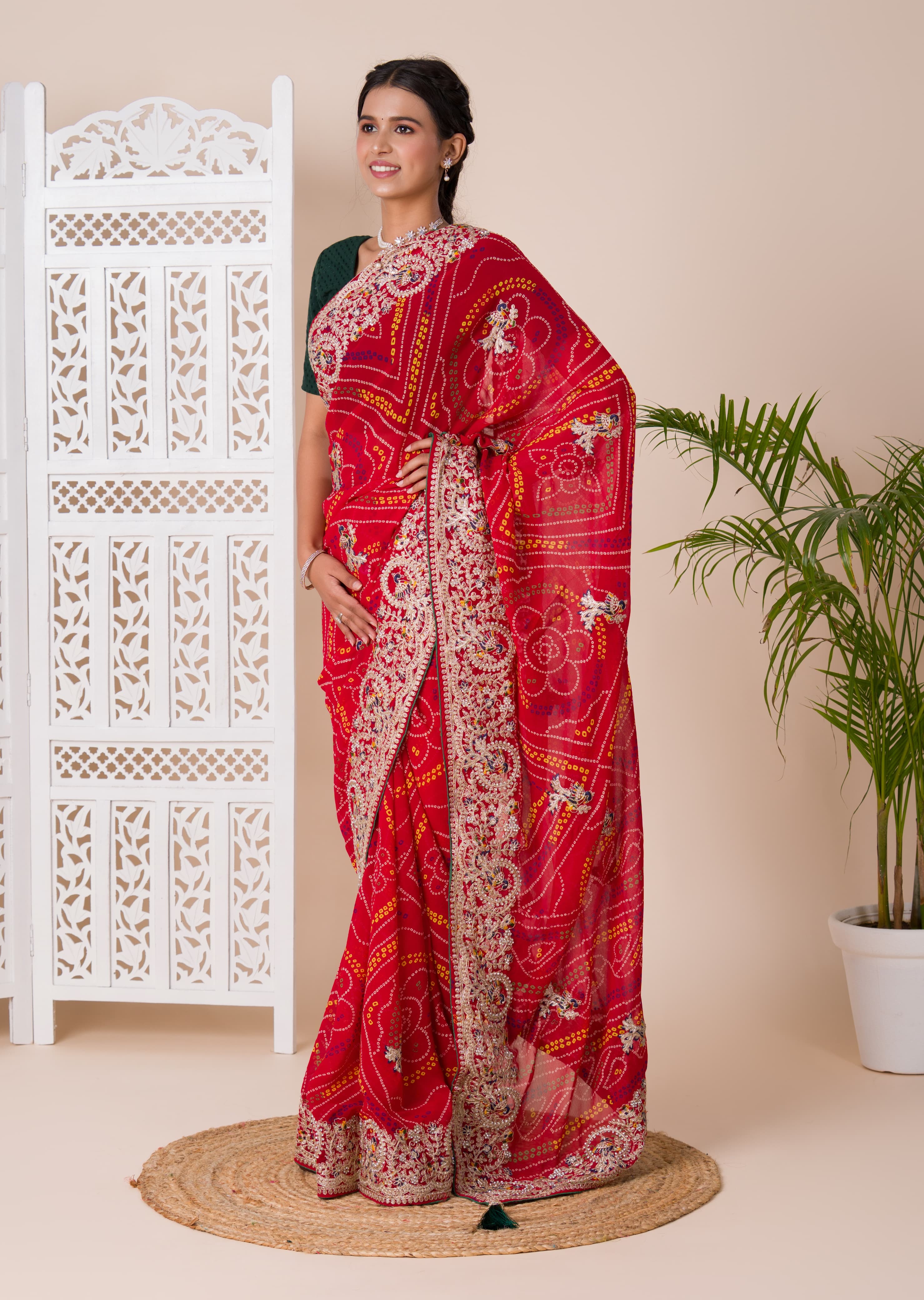 Tanmira Pure Georgette Marwadi Traditional Chundi Saree SWA