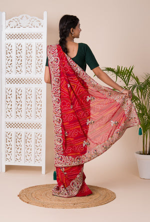Gotapatti thread work chunri saree