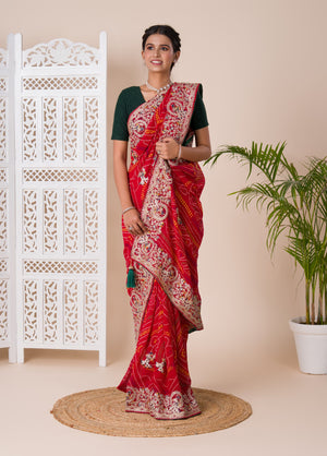 Gotapatti thread work chunri saree