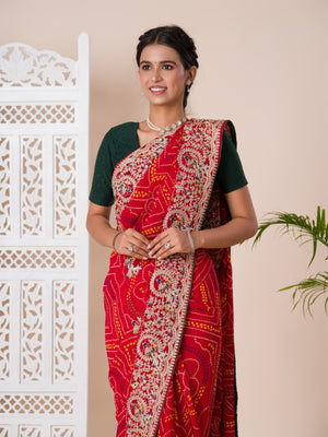 Gotapatti thread work chunri saree