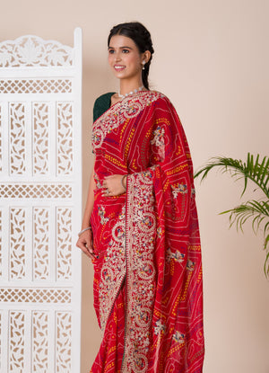 Gotapatti thread work chunri saree