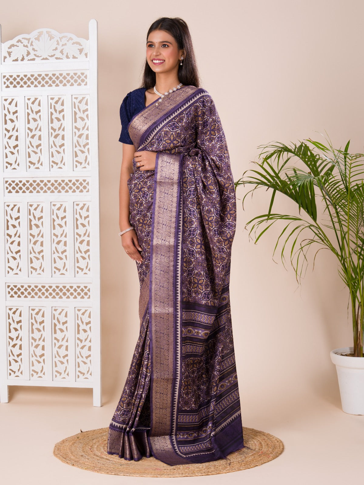 Tanmira New Designer Ajrakh Handprint Cotton Silk Saree