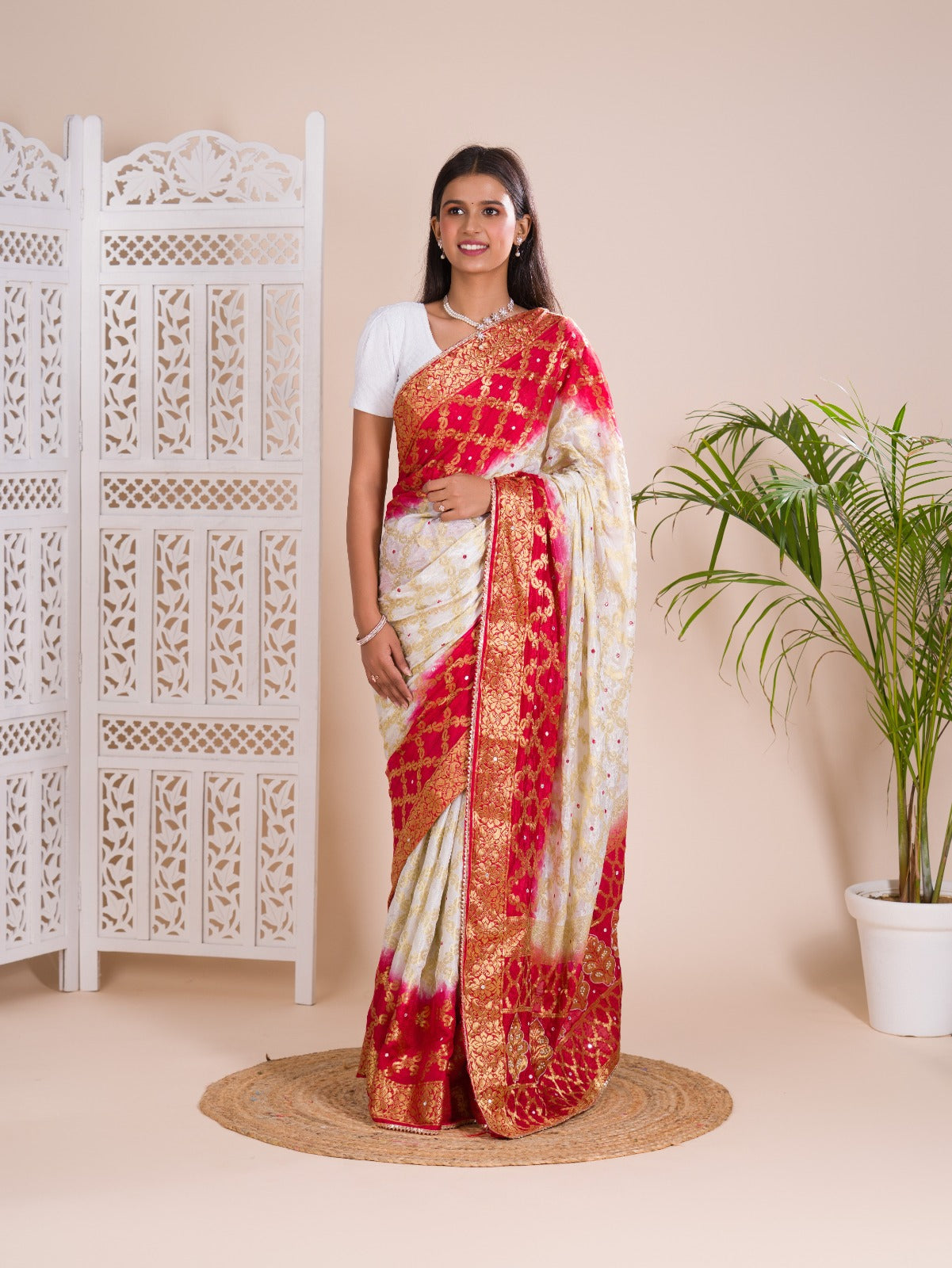 Tanmira Latest Gharchola Banarasi Silk With Heavy Zari Work Saree KML WhiteRed