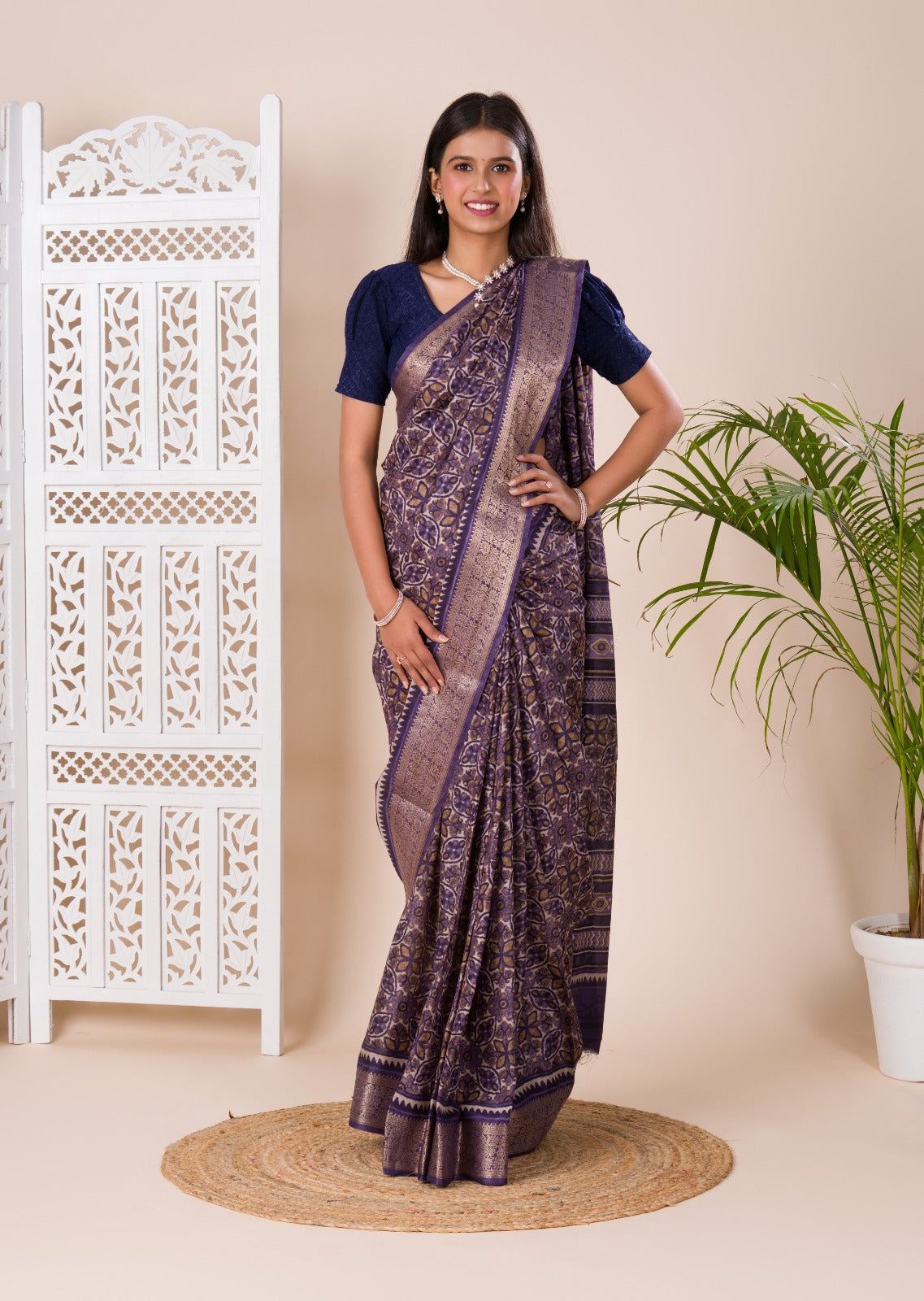 Tanmira New Designer Ajrakh Handprint Cotton Silk Saree