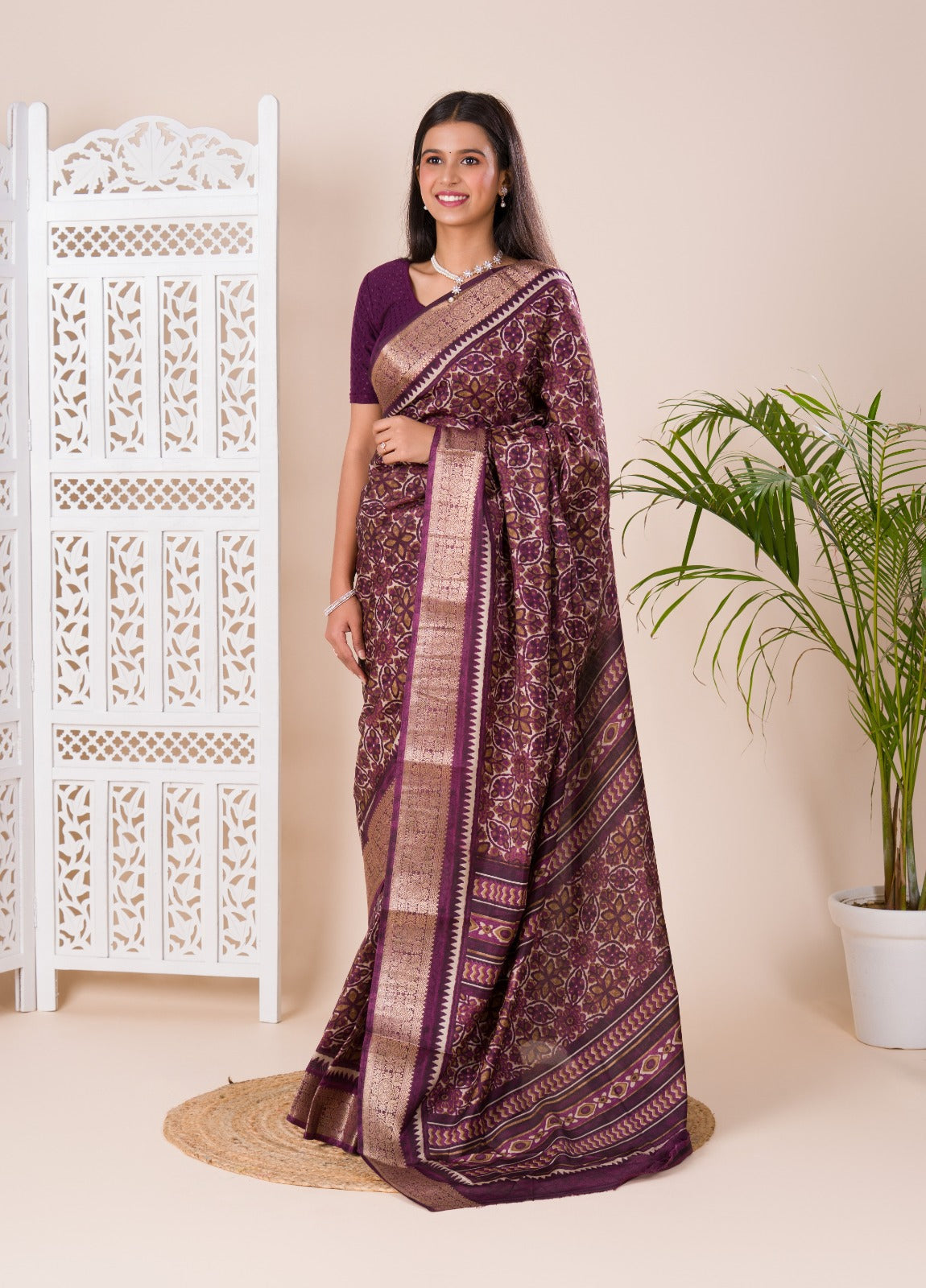 Tanmira Latest Arrival Designer Ajrakh Handprint Cotton Silk Saree STL