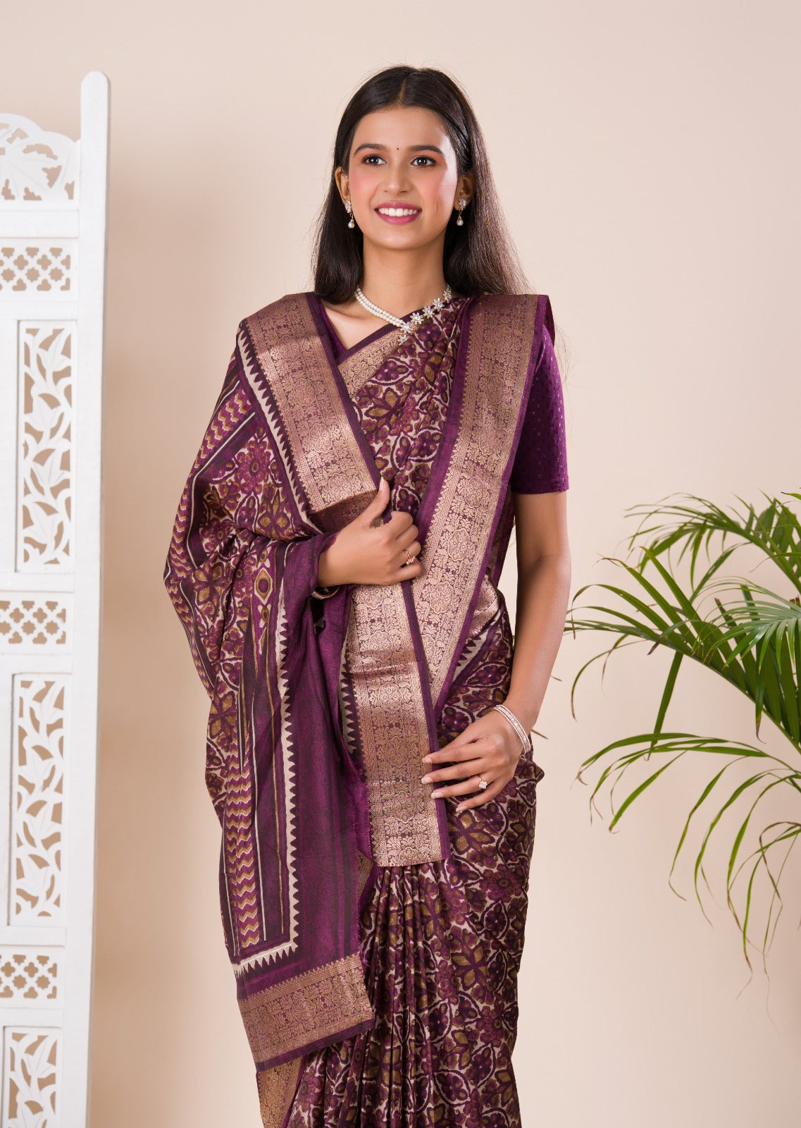 Tanmira Latest Arrival Designer Ajrakh Handprint Cotton Silk Saree STL