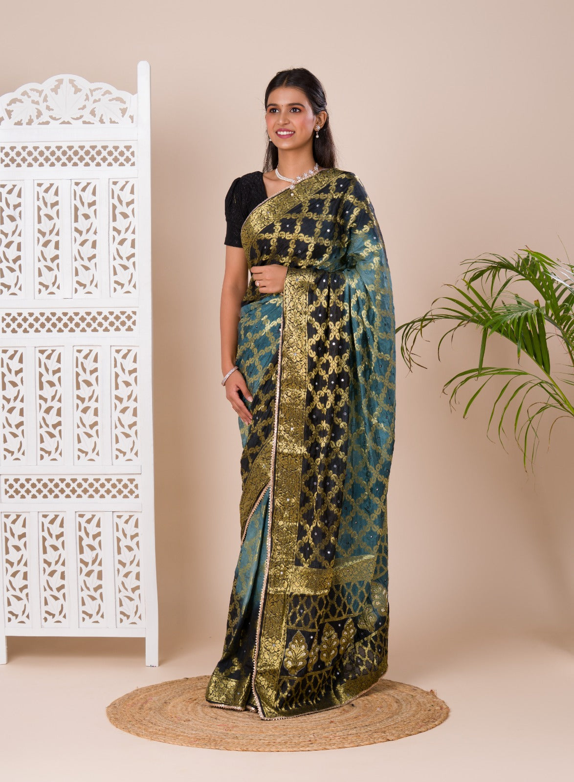 Tanmira New Gharchola Banarasi Silk With Heavy Zari Work Saree KML Grey Black