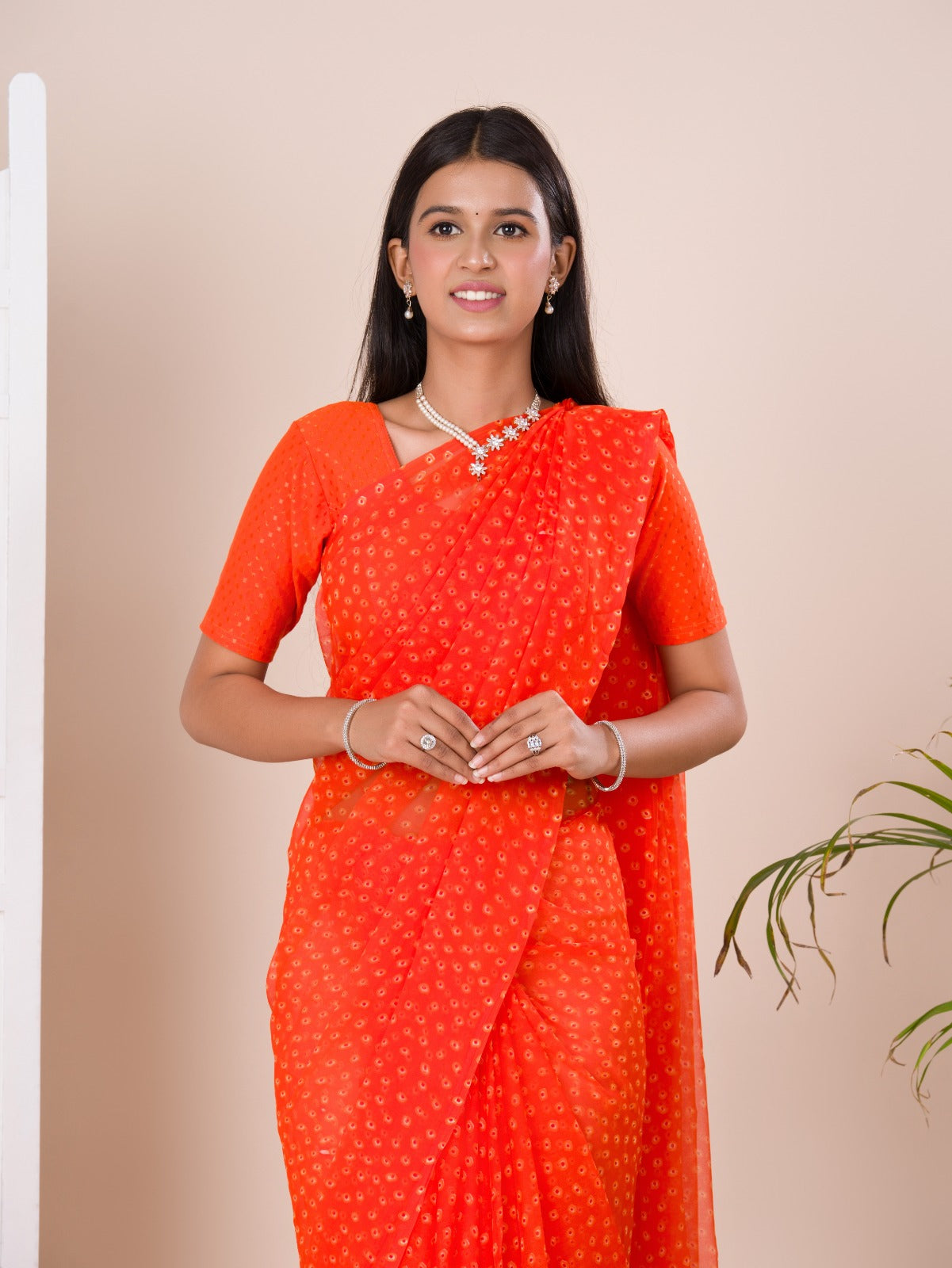 Tanmira Launch Chiffon Bandhani Light Weight Fabric Saree SUN