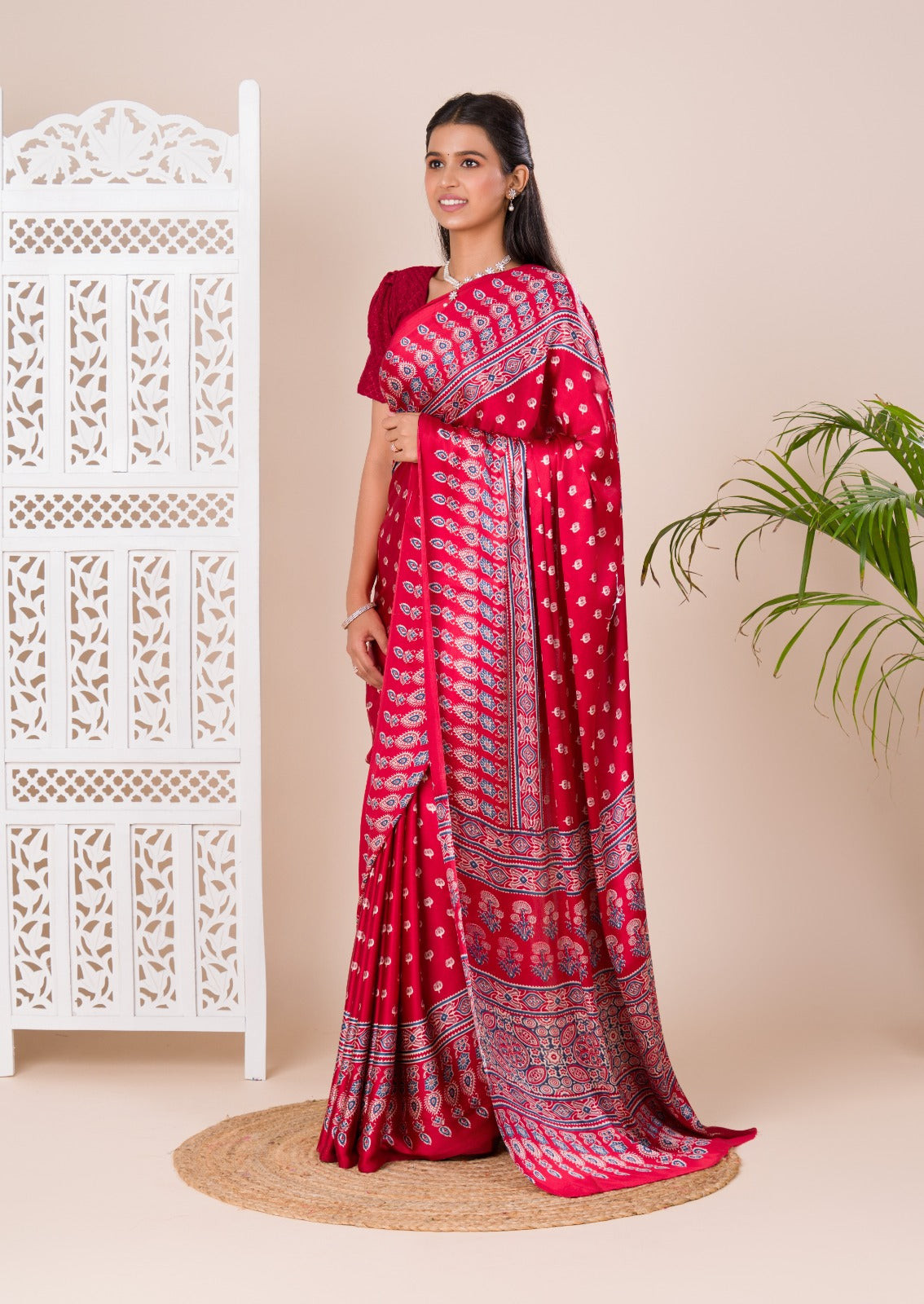 Tanmira New Modal Silk Ajrakh Print Pallu Bandhani Saree STR