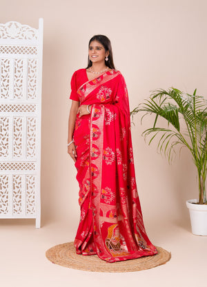 silk Dimond Work Saree in red colour