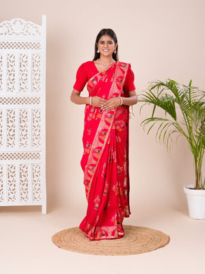 silk Dimond Work Saree in red colour