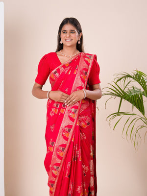 silk Dimond Work Saree in red colour