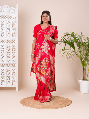 silk Dimond Work Saree in red colour