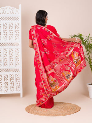 silk Dimond Work Saree in red colour