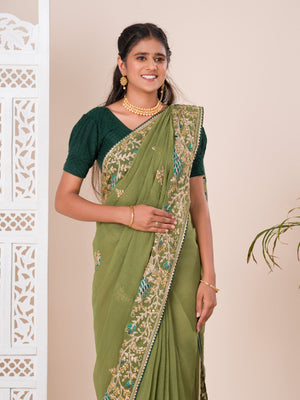 jaipuri style Tissue saree for wedding and mahandi occasion