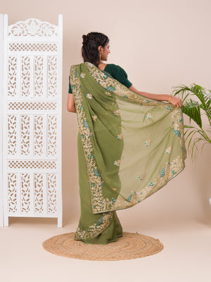jaipuri style Tissue saree for wedding and mahandi occasion