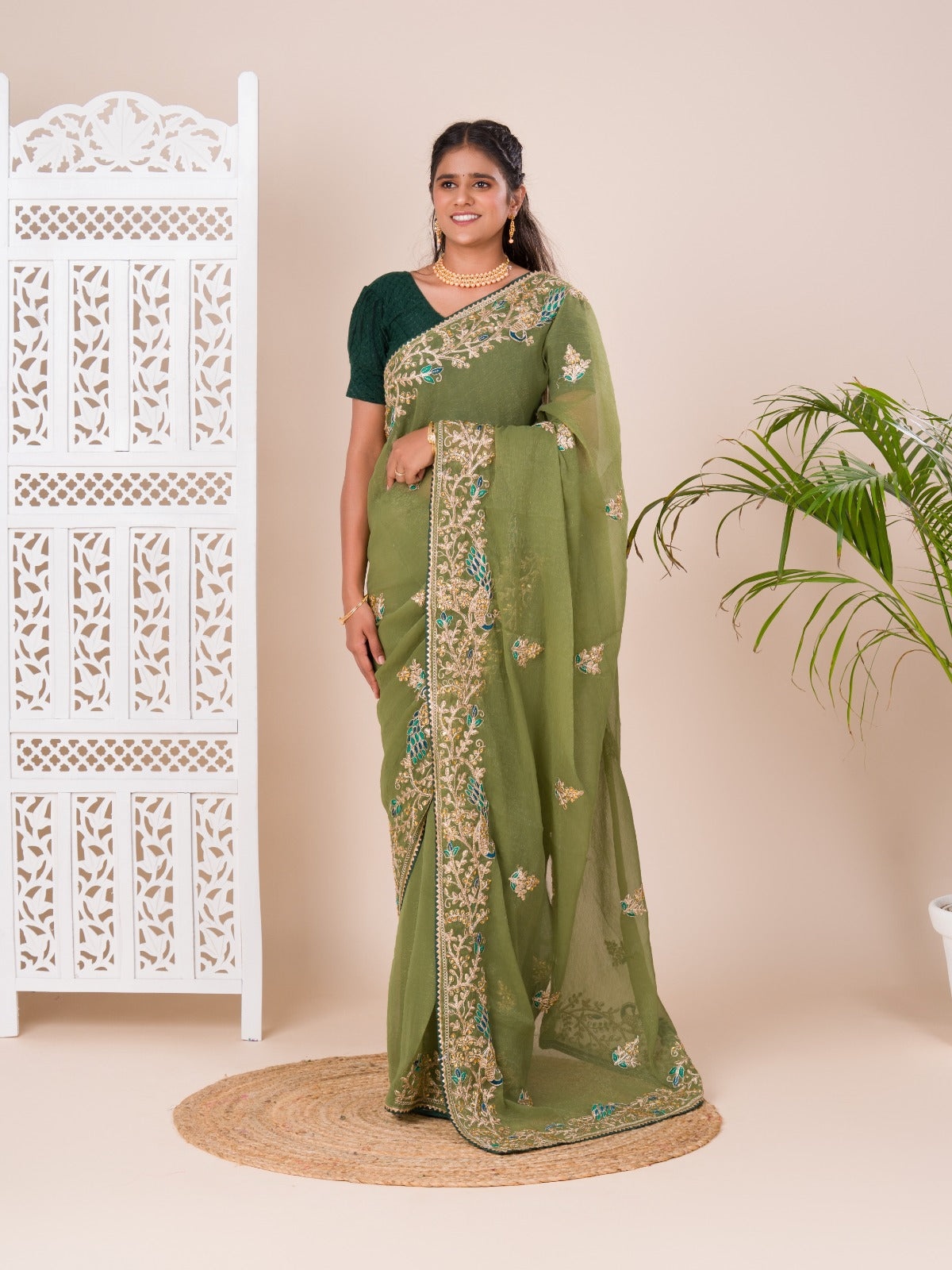 Tanmira New Tissue Fabric With Handmade Coding Embroidery Zari Stone Work Saree SAN